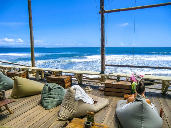 Terras Aan Zee Een Restaurant Resort Tropisch Jimbaran Strand Met — Stockfoto