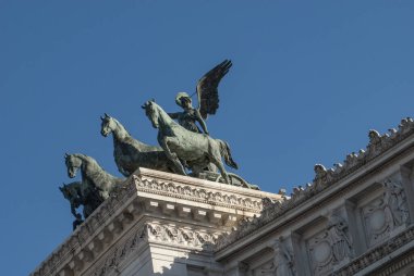 Zirvedeki Quadriga della Unita 'nın detayları, Ulusal Victor Emmanuel Anıtı II, Monumento Nazionale a Vittorio Emanuele II, Altare della Patria, Piazza Venezia, Roma, Lazio, İtalya, Avrupa.