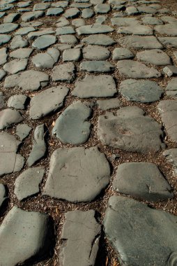 Antik Roma Sokak Sütunları Ostia Antika Roma 'yı harap etti İtalya Ostia Kazısı, havalimanının yanındaki antik Roma limanı MS 5. yüzyıla kadar Roma, Roma, Lazio, İtalya, Avrupa için limandı.