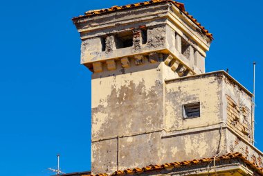 Lido di Ostia, Ostia, Ostia Lido, Rome, Italy, detail of the former Colonia Marina Vittorio Emanuele III on the Toscanelli seafront, Ostia Lido, Rome, Italy