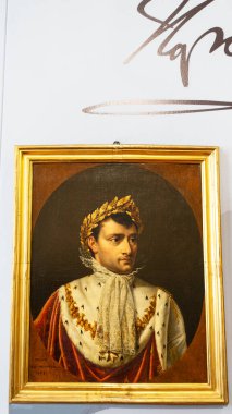 Museo Napoleonico, museum building, Palazzo Primoli, Rome, Italy. Napoleonic Museum in Rome, Italy. Napoleon portrayed with the dress he wore at his coronation, which took place in 1804 (Cesarine Henriette Flore Davin, 1807)