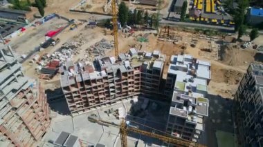 Drone aerial view modern building Residential complex Unit Home. Construction of residential premises. Kyiv capital of Ukraine