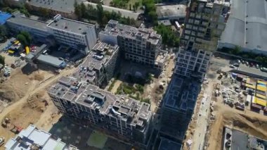 Drone aerial view modern building Residential complex Unit Home. Construction of residential premises. Kyiv capital of Ukraine