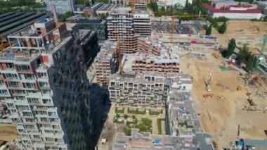 İnsansız hava aracı modern bina yerleşim biriminin evi. Konut inşaatı. Ukrayna 'nın başkenti Kyiv