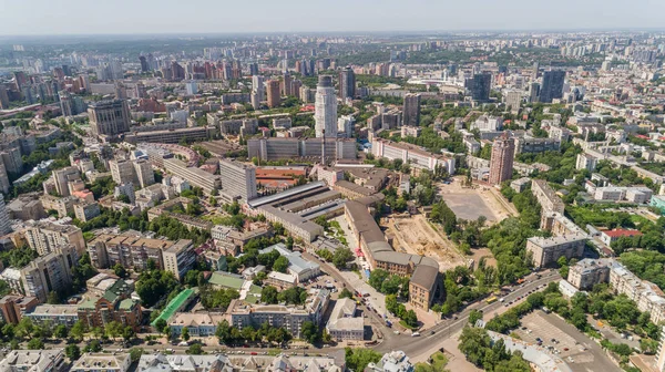 Aerial View Beautiful Kyiv Cityscape Sunny Summer Day Drone Shot — Fotografia de Stock