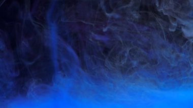 Yavaş hareket eden mavi ve mor akrilik boya suda karışıyor, suyun altında yavaşça dönüyor. Renkli akrilik boya bulutu izole edilmiş. Soyut duman patlaması animasyonu. Güzel sanat arka planı