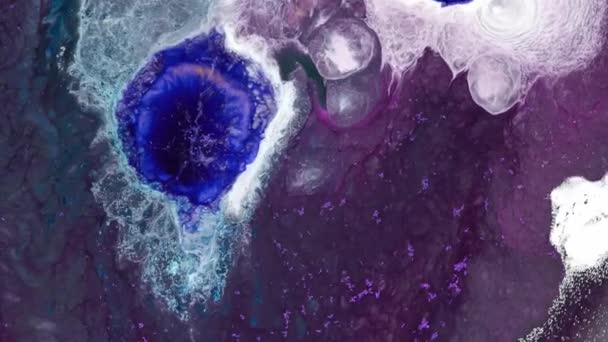 Décoratif Liquide Fond Abstrait Bleu Violet Paillettes Éclaboussures Encre Argent — Video
