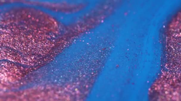 Glanzend Koper Blauwe Vloeibare Verf Stromende Macro Inkt Mengen Kleurrijke — Stockvideo