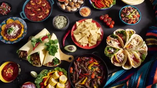 Meksykańskie Meksykańskie Jedzenie Obiadowe Święto Wysokiej Jakości Materiał — Wideo stockowe