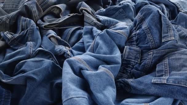 Los Blue Jeans Reciclar Residuos Textiles Problema Residuos Textiles Industria — Vídeo de stock
