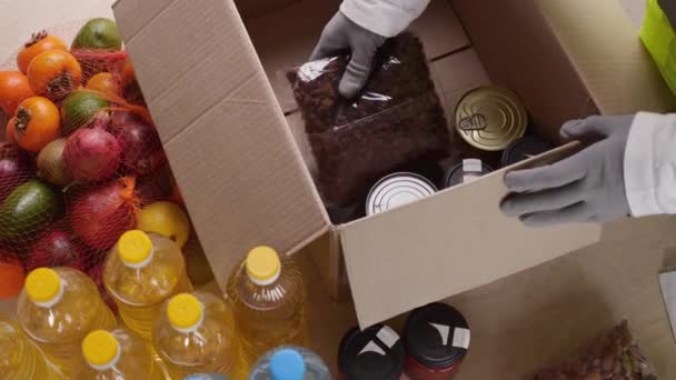 Emergency Food Box Charity Donations Help High Quality Footage — Stock Video