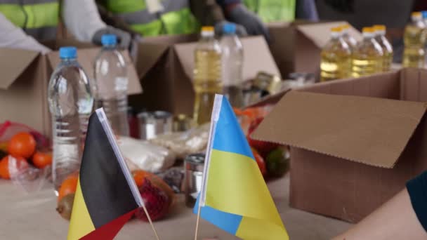 Пожертвування України Добровольчий Центр Бельгії Збирає Гуманітарну Допомогу Українських Біженців — стокове відео