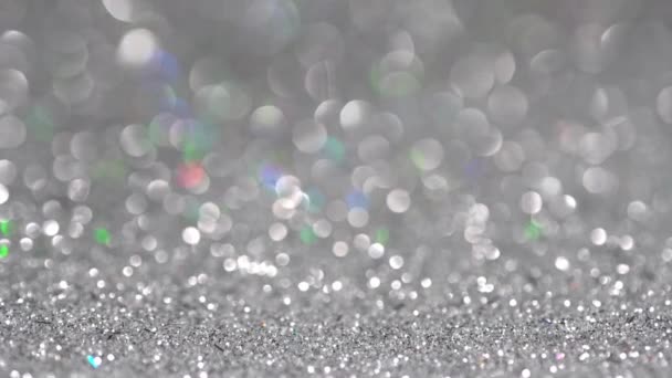 Błyszcząca Srebrna Powierzchnia Holograficzna Cekinami Magiczne Tło Bokeh Boże Narodzenie — Wideo stockowe