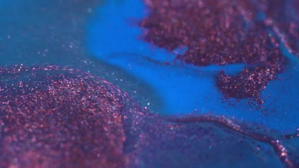 Mistura Fluxos Bronze Brilhante Cobre Tinta Cores Azuis Pintura Macro — Vídeo de Stock