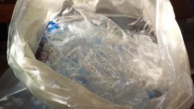 Sorted clear PET bottles. Plastic recycling. Waste sorting centre. High quality 4k footage