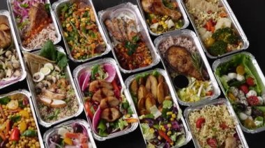 Business Lunch Menu. Ordering lunch for company. Food for work. Local restaurants deliver the meals. High quality 4k footage