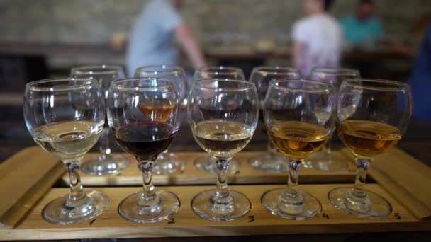 在一个酿酒厂的酒窖里准备好了品酒室 高质量的4K镜头 — 图库视频影像