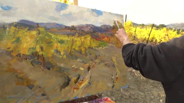 Artiste Professionnel Peint Tableau Sur Toile Aide Peintures Huile Peinture — Video