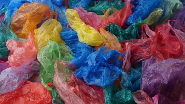 Satu Tas Bekas Efek Lingkungan Dari Kantong Belanja Plastik Rekaman — Stok Video