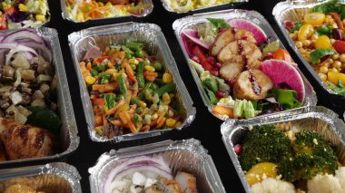 Corporate Catering and Office Lunch Delivery Service. Individual healthy meals lunchboxes. High quality photo