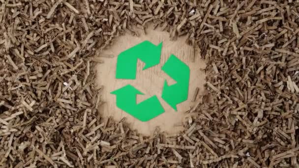 Rozdrobniona Tektura Zielonym Logo Recyklingu Wysokiej Jakości Materiał — Wideo stockowe