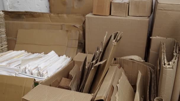 Cartón Corrugado Material Reciclable Que Reciclado Por Pequeñas Grandes Empresas — Vídeo de stock
