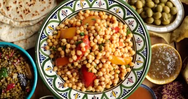 Marocké Jídlo Vařené Cizrny Vysoce Kvalitní Záběry — Stock video