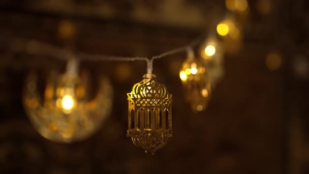 Linternas Acogedoras Musulmanas Decorativas Decoración Del Hogar Mes Ramadán Imágenes — Vídeos de Stock