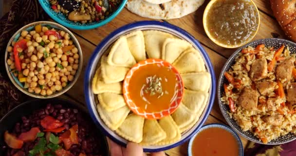 Ramadánské Jídlo Marocká Kuchyně Vysoce Kvalitní Záběry — Stock video