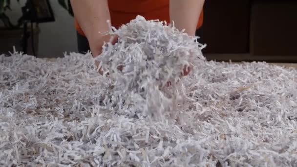 Shredded Paper Office Documents Human Hands High Quality Footage — Stock Video