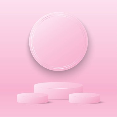 3D ekran silindir şekli, pembe pastel kozmetik ürün afişi