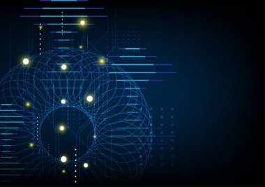 Yapay zeka fütüristik soyut robot sistem kavramı. Teknoloji görselleştirme geçmişi. Geometrik dijital iletişim
