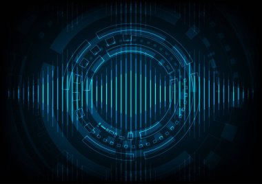 Hud 'la dijital ses dalgası fütüristik teknolojisi. Sonar sinyal dengeleyici. Arızalı soyut arkaplan