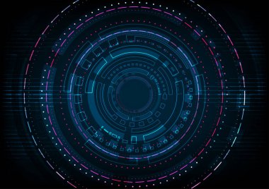 Soyut arka plan mühendisliği kavramı. Fütürist elektronik daire dijital ağı. Hud siber uzay bilgisayar teknolojisi