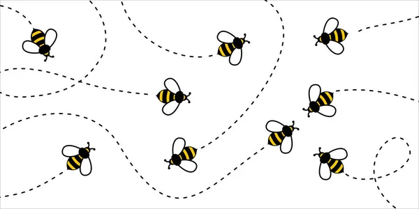 蜜蜂沿着斑点线飞行 大黄蜂沿着斑点线飞行 矢量背景 快乐蜜蜂在点点滴滴的路线旅程 大黄蜂模式背景 — 图库矢量图片