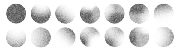 粒点勾配のテクスチャを持つ円 黒の定位ノイズパターン 抽象ベクトル 円の点線のグラデーションまたは斜めの点画のドットワーク — ストックベクタ