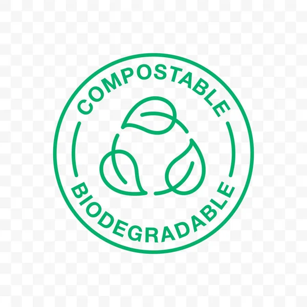 Ícone Biodegradável Eco Plástico Compostável Etiqueta Folha Vetorial Carimbo Biodegradável Gráficos Vetores