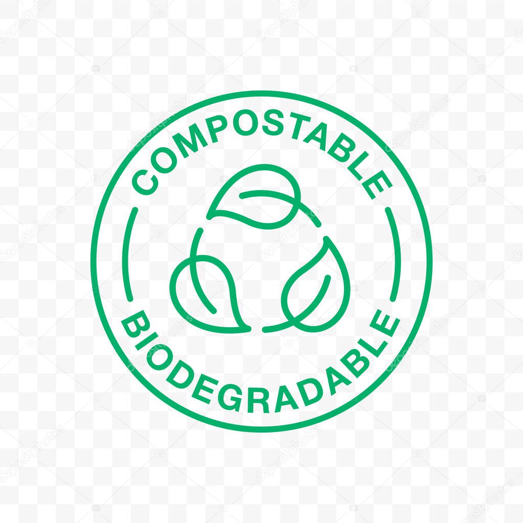 Icona Biodegradabile Plastica Ecologica Compostabile Etichetta Foglia  Vettoriale Timbro Biodegradabile - Vettoriale Stock di ©avector 641729638