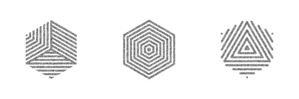 ノイズ穀物の入れ墨 ドットパターンの点状黒のグラデーション 幾何学的なベクトル 穀物騒音の処方効果 粒度の半分ドットワークテクスチャ三角形 正方形とキューブ — ストックベクタ