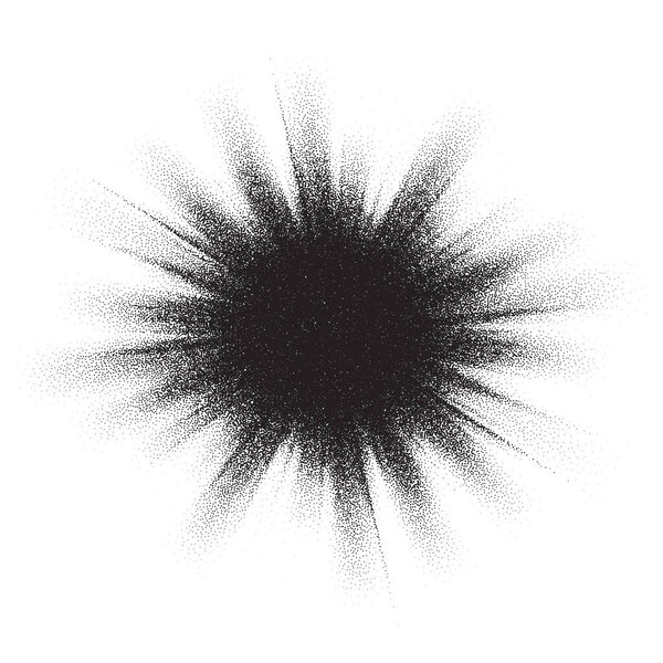 Noise grain splash, pointillism dots or grainy dotwork spray, vector black glitter explosion. Grainy noise spray scatter with stipple gradient of dotted dust burst
