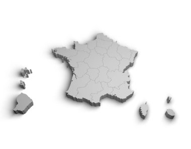 3d Fransa haritası resimleme beyaz arkaplan izole