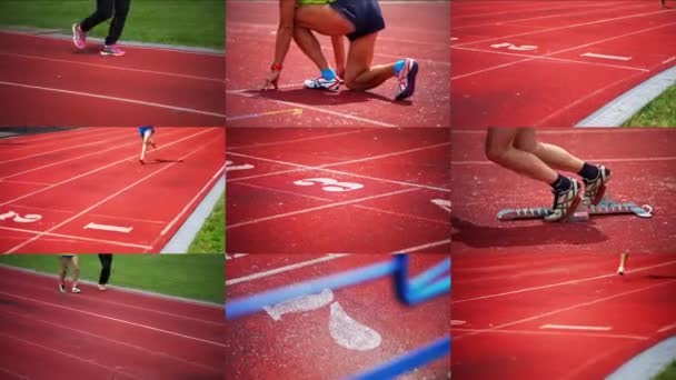Tor Lekkoatletyczny Red Surface Sportowcy Biegają Sporcie Trening Biegaczy Bieżąca — Wideo stockowe
