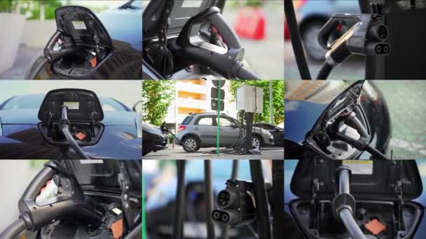 Electric Car Charging Nature Friendly Technologies Future Innovative Fuel Alternative — Videoclip de stoc