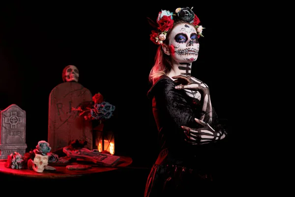 Enge Schedel Make Glamoureuze Vrouw Dios Los Muertos Mexicaanse Traditie — Stockfoto