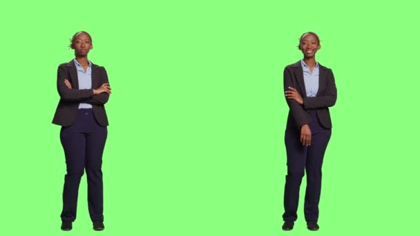 Plein Corps Fond Écran Vert Avec Femme Affaires Debout Sur — Video