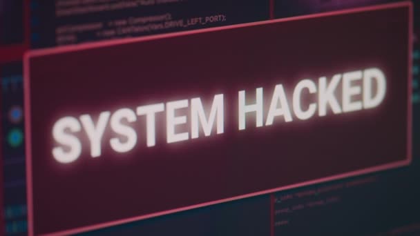 Pantalla Con Mensaje Hackeado Del Sistema Alerta Brecha Seguridad Mostrando — Vídeo de stock