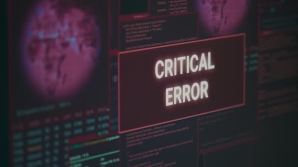 Υπολογιστής Δείχνει Hacking Alert Και Κρίσιμο Μήνυμα Σφάλματος Που Αναβοσβήνει — Αρχείο Βίντεο