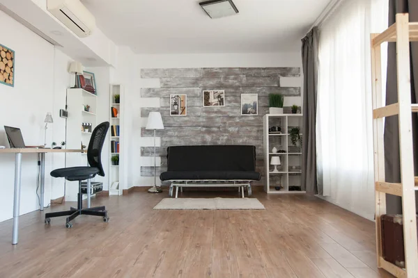 Sala Estar Sem Ninguém Mobília Moderna Apartamento Acolhedor Atmosfera Relaxante — Fotografia de Stock
