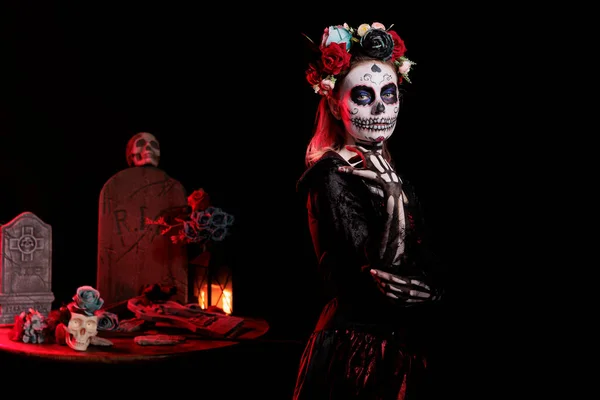 Czaszka Horroru Tworzą Efektowny Model Świętować Dios Los Muertos Meksykańskiej — Zdjęcie stockowe