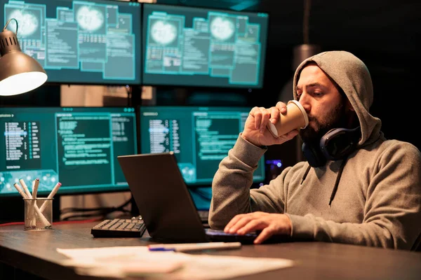 Cyber Scammer Hacking System Destroy Information Breaking Corporate Data Servers — Stock Photo, Image